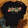 Fashion Women T Shirt Flower Printed T Shirt Casual Black Tops 90s Ladies Girl Tee Shirt Female Harajuku Graphic T -Shirt