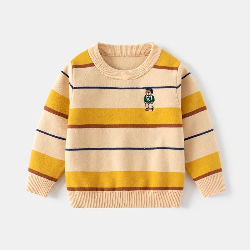 Trendig randig pojktröja 2024 Höst och Vinter Barnbroderad underdel Babysweater