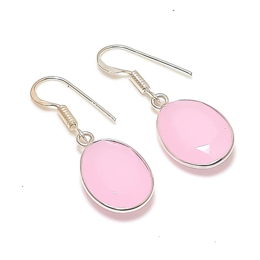 Natural Pink Chalcedony Gemstone 925 Sterling Silver Jewelry Earring 1.38  AE-12076