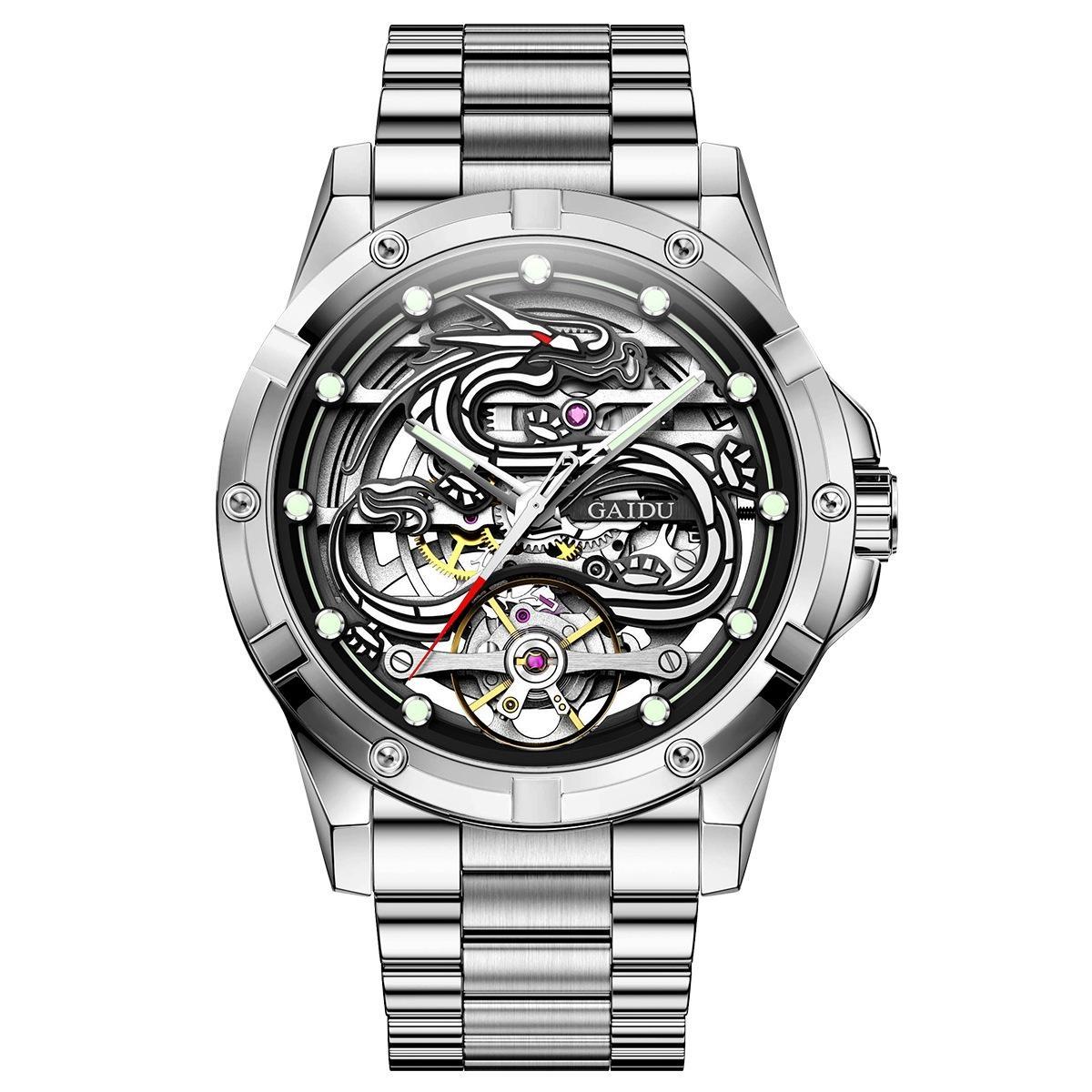 

Мужские часы Дракон Автоматические механические часы Модные деловые Светящиеся Водонепроницаемые Скелетон Наручные часы