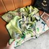 Spring New Oil Painting White Rose Printing Silk Crepe Satin Square Scarf Women's Light Luxury Versatile Mulberry Silk Scarf Scarf