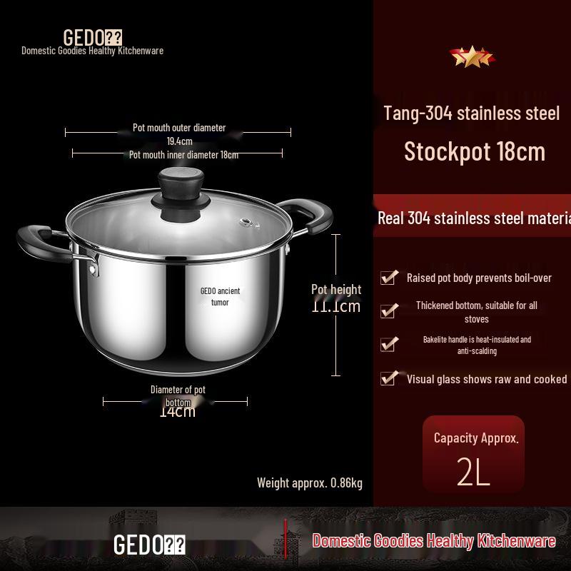 Jidu 304 Stainless Steel Multi-Purpose Small Soup & Steamer Pot for Gas & Induction Cookers