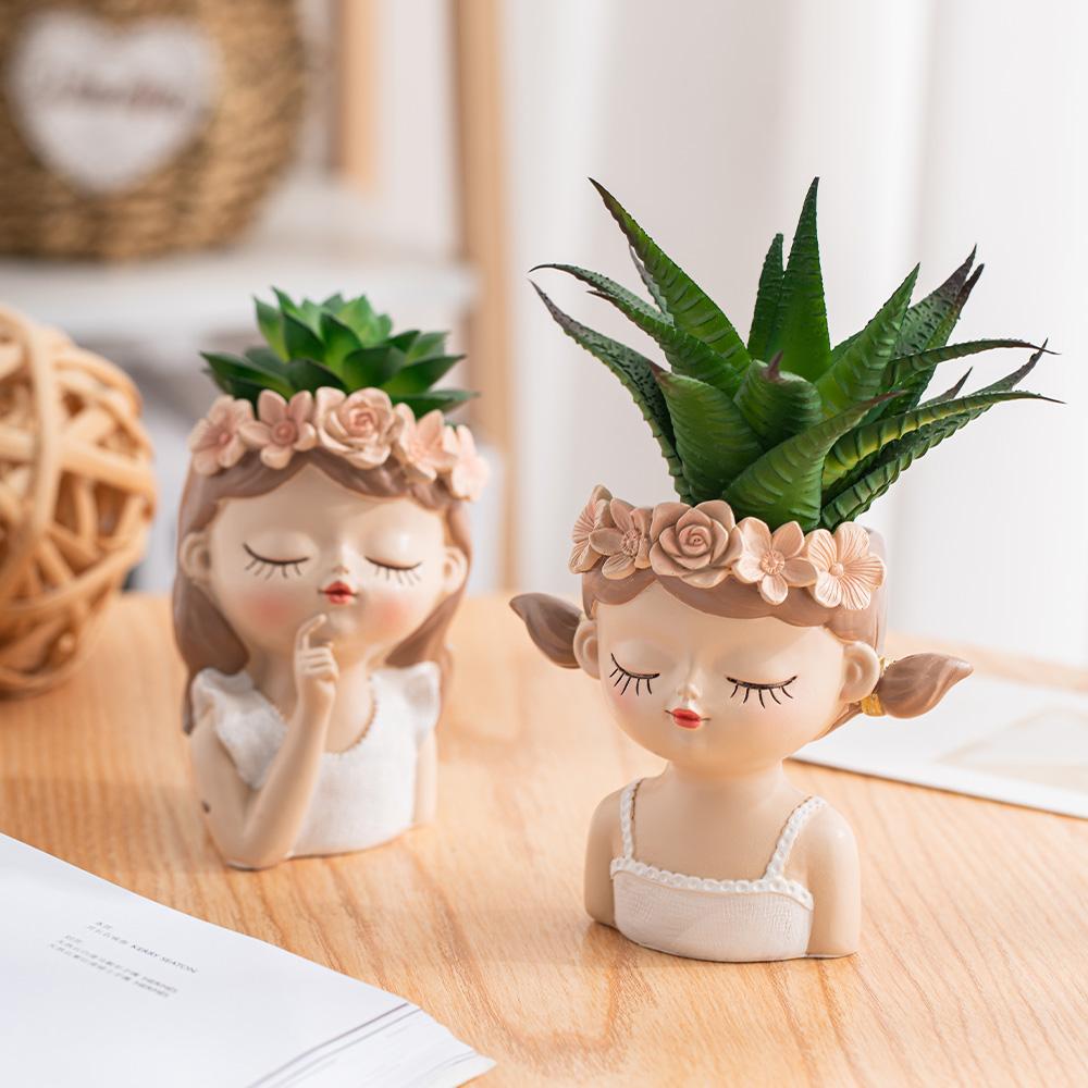 Resin Fairy Flower Pot Creative Craft Design Lovely Planter Modern Home Office Decoration Cute Flower Container Desktop Ornament