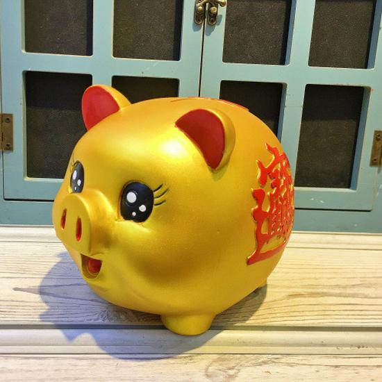 Large Gold Cartoon Piggy Bank Savings Jar
