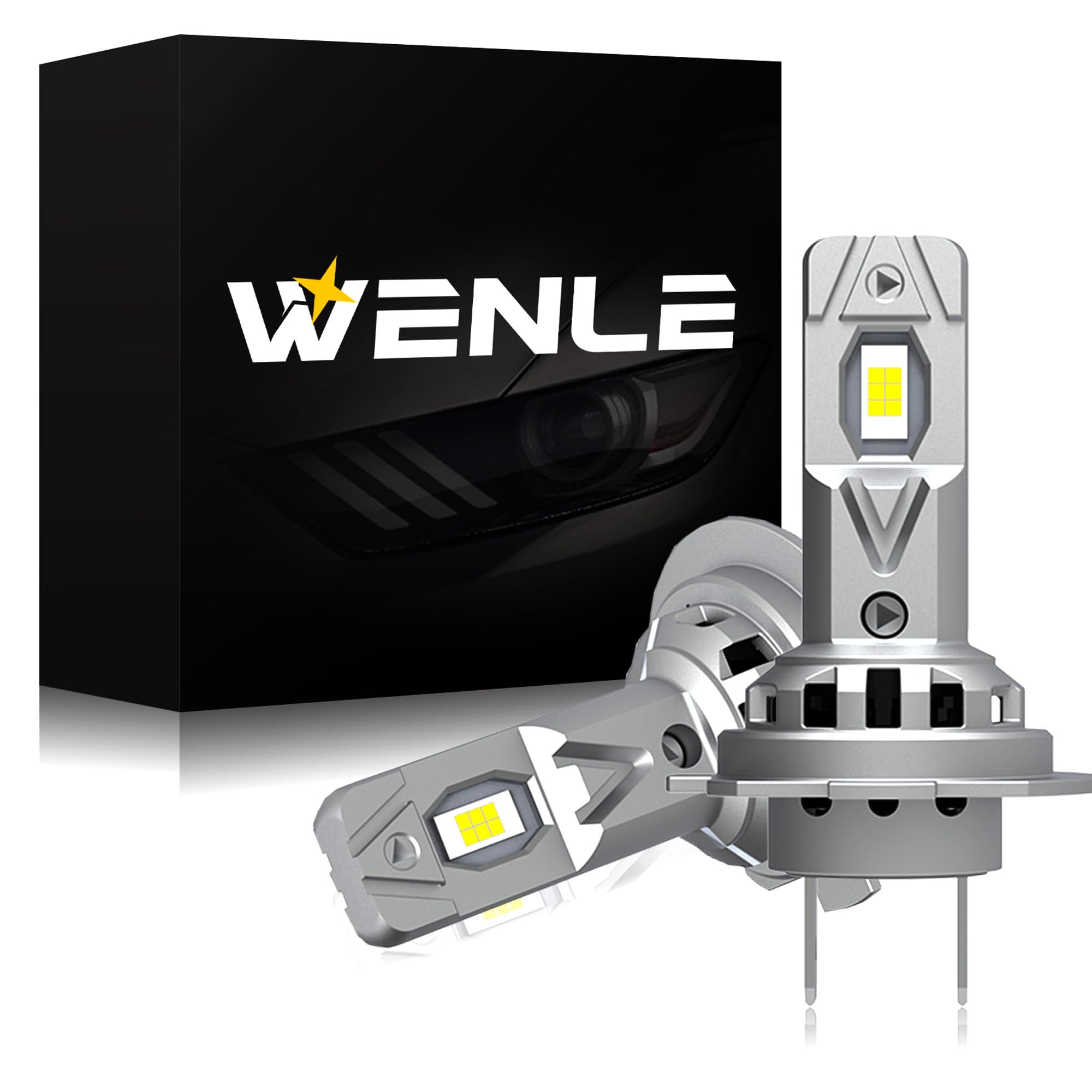 WENLE New H7 LED 6500K Compatible with OEM Halogen Compatible with Vehicle Compatible with DC12V Vehicles and and Headlights, 60W, White, 18,000LM, белый