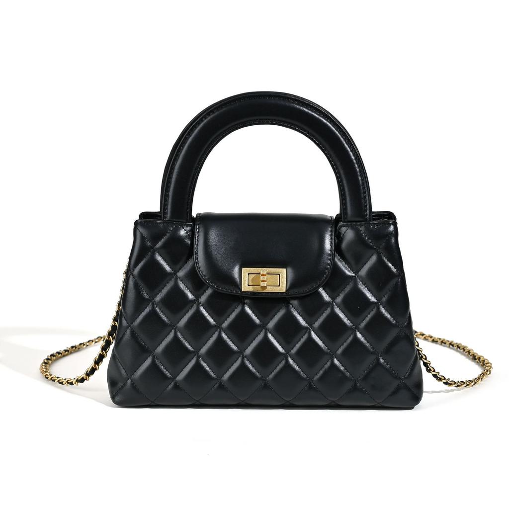 2025 New Chain Bag Grid Handbag Genuine Leather Women's Bag Fashionable And Versatile Single Shoulder Crossbody Women's Small Square Bag