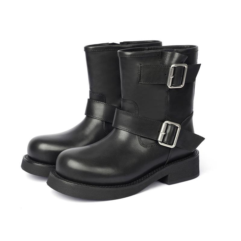 2025 Leather Thick-soled Heightening Martin Boots Women's Medium Tube Thick-soled Versatile Retro Style Short Boots Platform Shoes Versatile