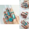 Exquisite Bohemian Leaf Rings With Turquoise Carvings Stylish And Charming 8-piece Ring Set