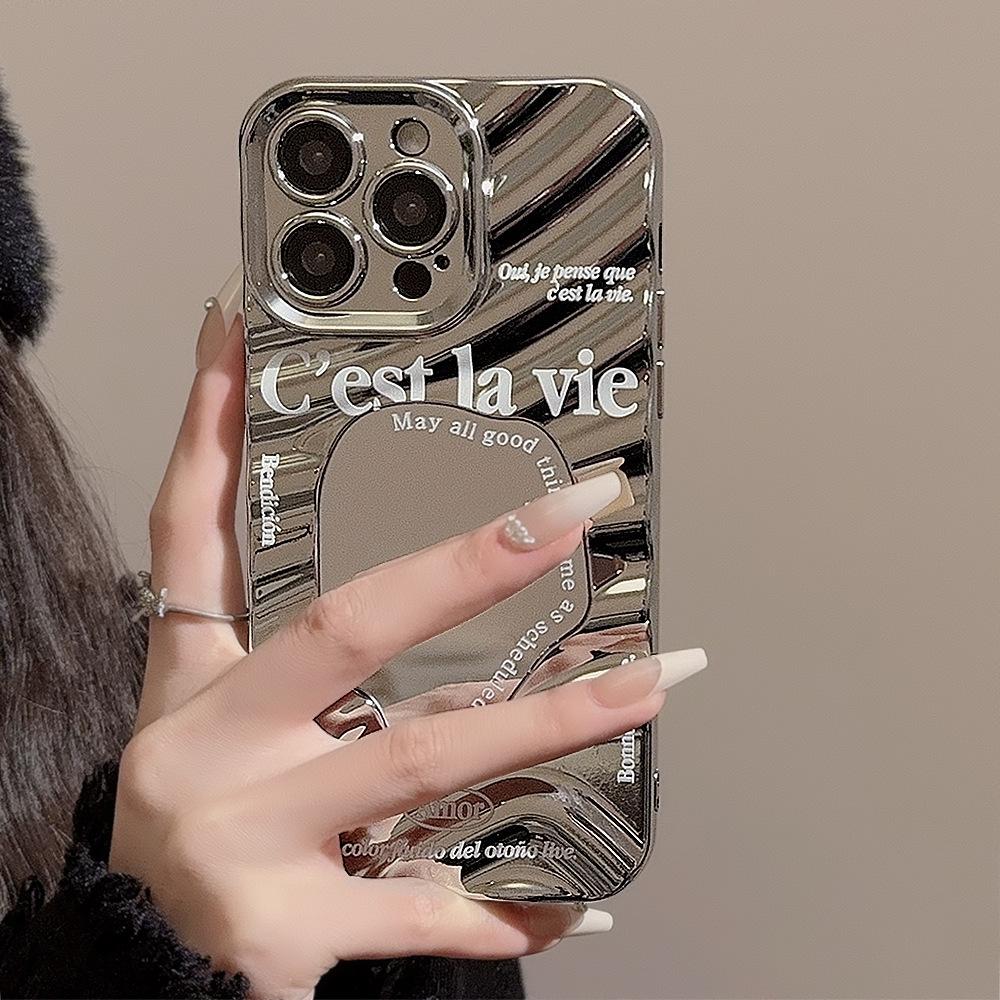 Coque de téléphone miroir pour iPhone 16 11 13 14 pour 16 Pro 12 13 15 16 Pro Max pour Samsung A15 A16 A35 A55 Coque de téléphone électroplaquée mignonne nuage fleur chiot