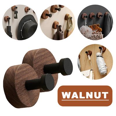 Bathroom Wall Hook Simple Self-adhesive Solid Wood Hook Walnut Hanging Hanger Bedroom Coat Storage Rack Home Towel Key Decor