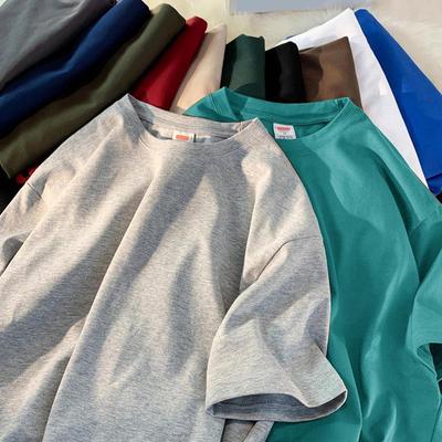 Schweres Unisex-T-Shirt aus reiner Baumwolle in Weiß und Schwarz, große Größe, Rundhalsausschnitt, kurze Ärmel, einfarbig, lockere Passform.