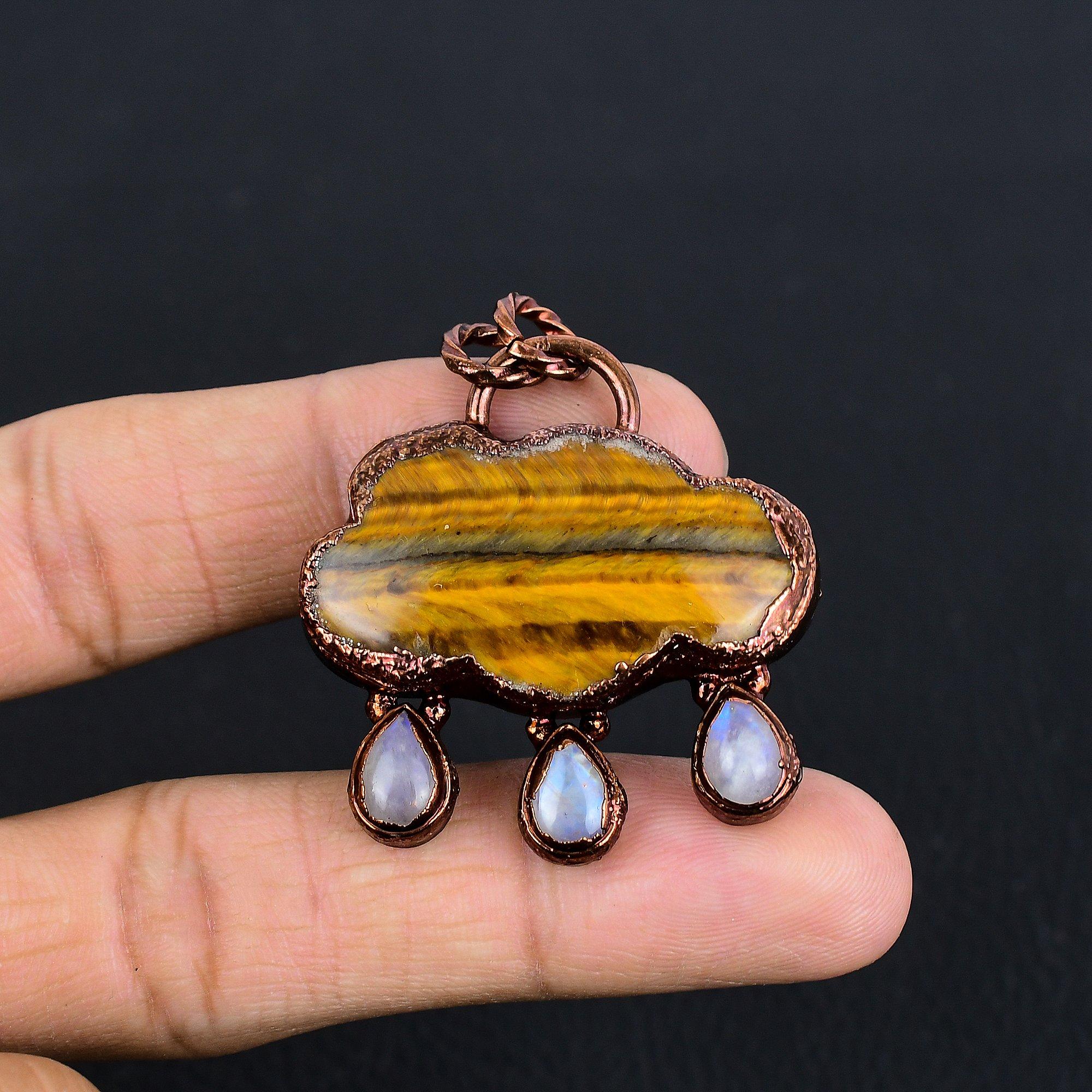 

Tiger s Eye Copper Pendant, Copper Electroformed Pendant Jewelry. Gift For Women Handmade Pendant Gemstone Jewelry 2.55 Inches