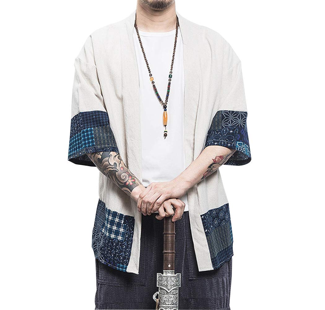 

Японское летнее пальто большого размера [YEMOCILE] мужское, стильное, этническое, кардиган, с рисунком, юката, хаори, хантэн, дзинбэй, халат, худи, однотонное, хлопковое,