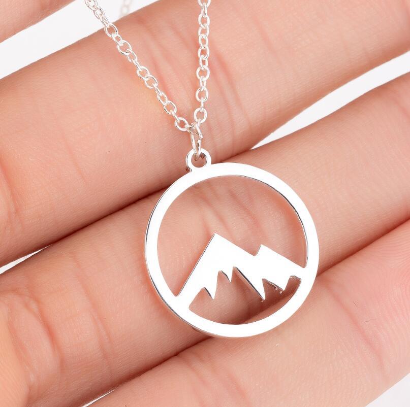 Mountain Peak Forest European American Trendy Children's Geometric Gold Plated Stainless Steel Hollow Mountain Peak Pendant