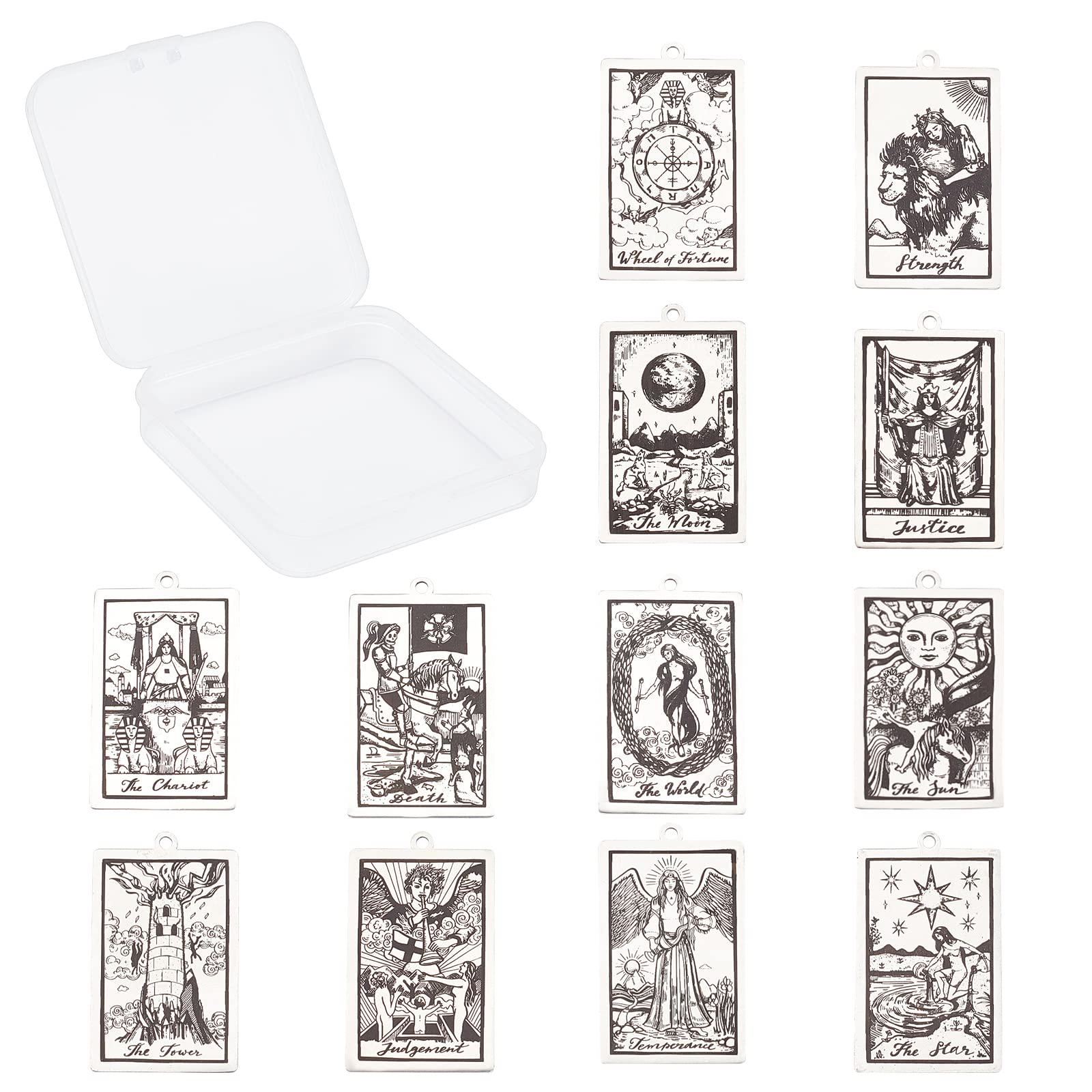 

SUNNYCLUE Шарм Таро Карта Западный Тибетский Античное Серебро Нержавеющая Сталь Базовая Бижутерия Деко DIY Украшение 12 Шт Подвеска, Прямоугольная, Серьги,