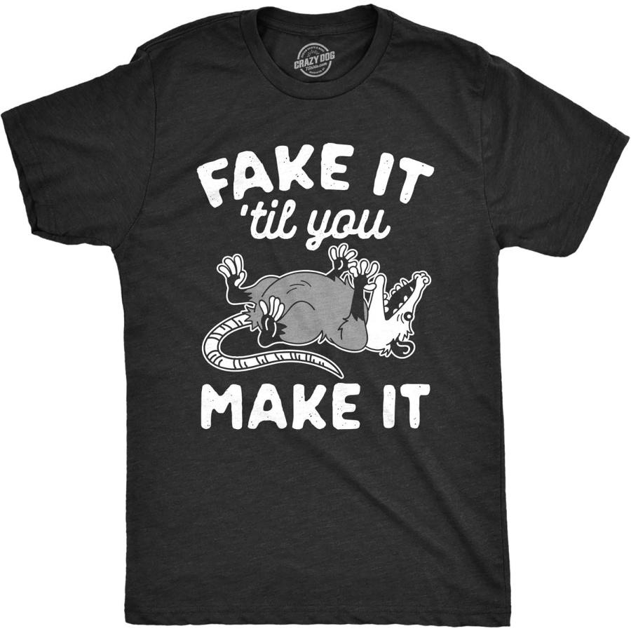 Crazy Dog Tshirts Mens Fake It Til You Make It Shirt Funny Opossum Rodent Graphic Novelty Tee XXXXXL разноцветный