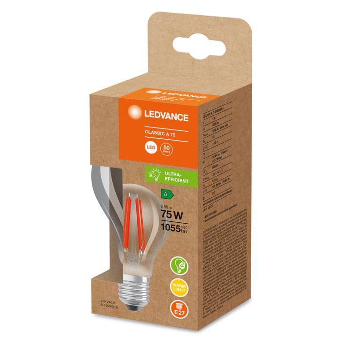 Ampoule à économie d'énergie à LED - LEDVANCE - E27 - 5W - Blanc chaud (3000K) - Remplace 75W