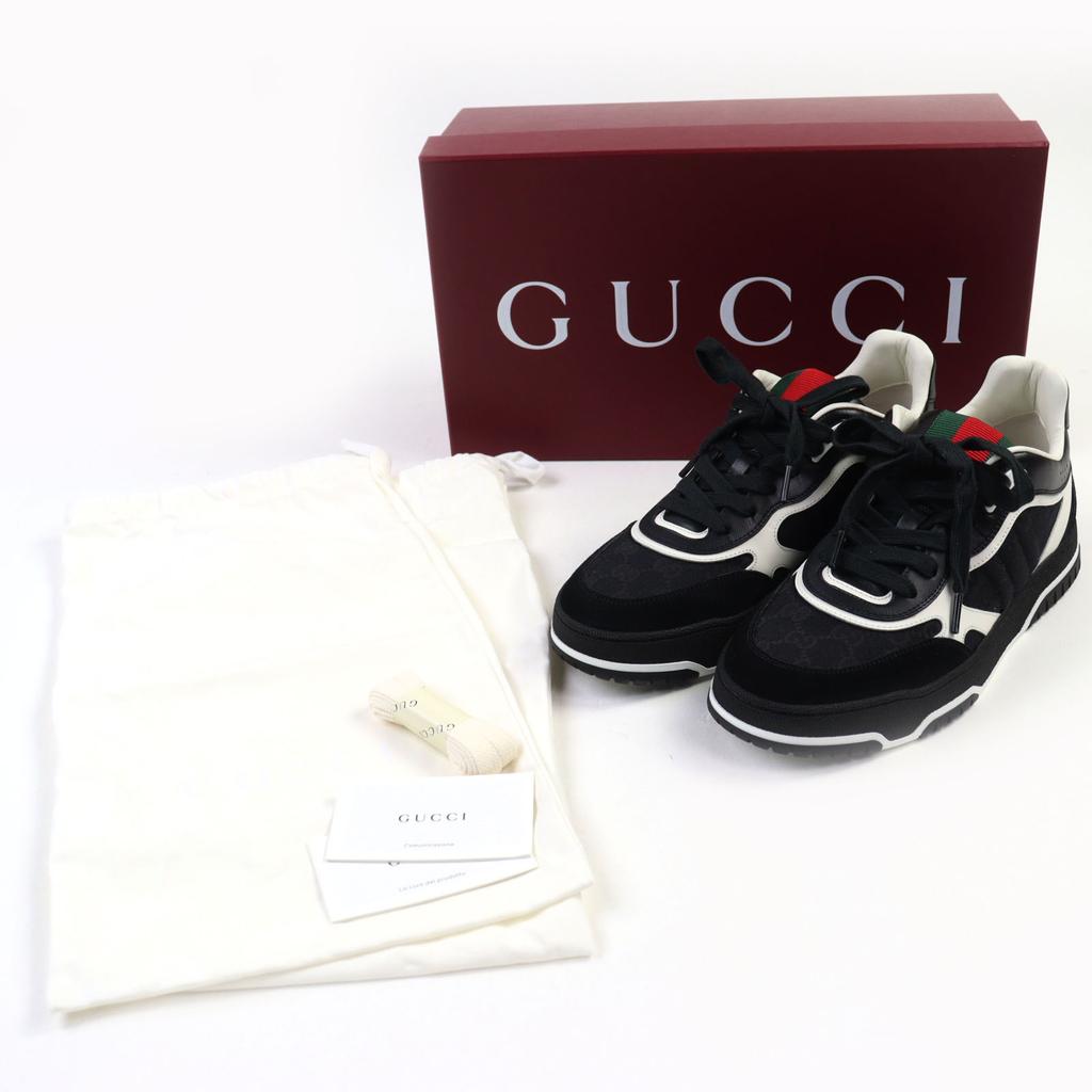 Pristine GUCCI Sneakers Reweb GG Canvas Sherry Line Black Leather 39.5 807057 Used
