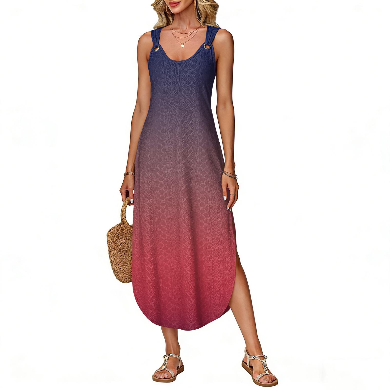 

Женское летнее длинное платье, без рукавов, с боковыми разрезами, длинное платье-жилет с градиентом XXL