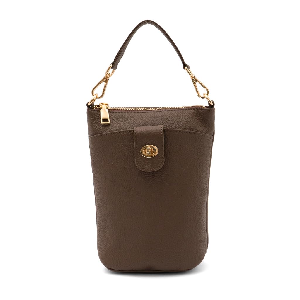 

VITAFELICE Genuine Leather 2-Way Vertical Pochette for Women, sib-20015n (Charcoal Brown)