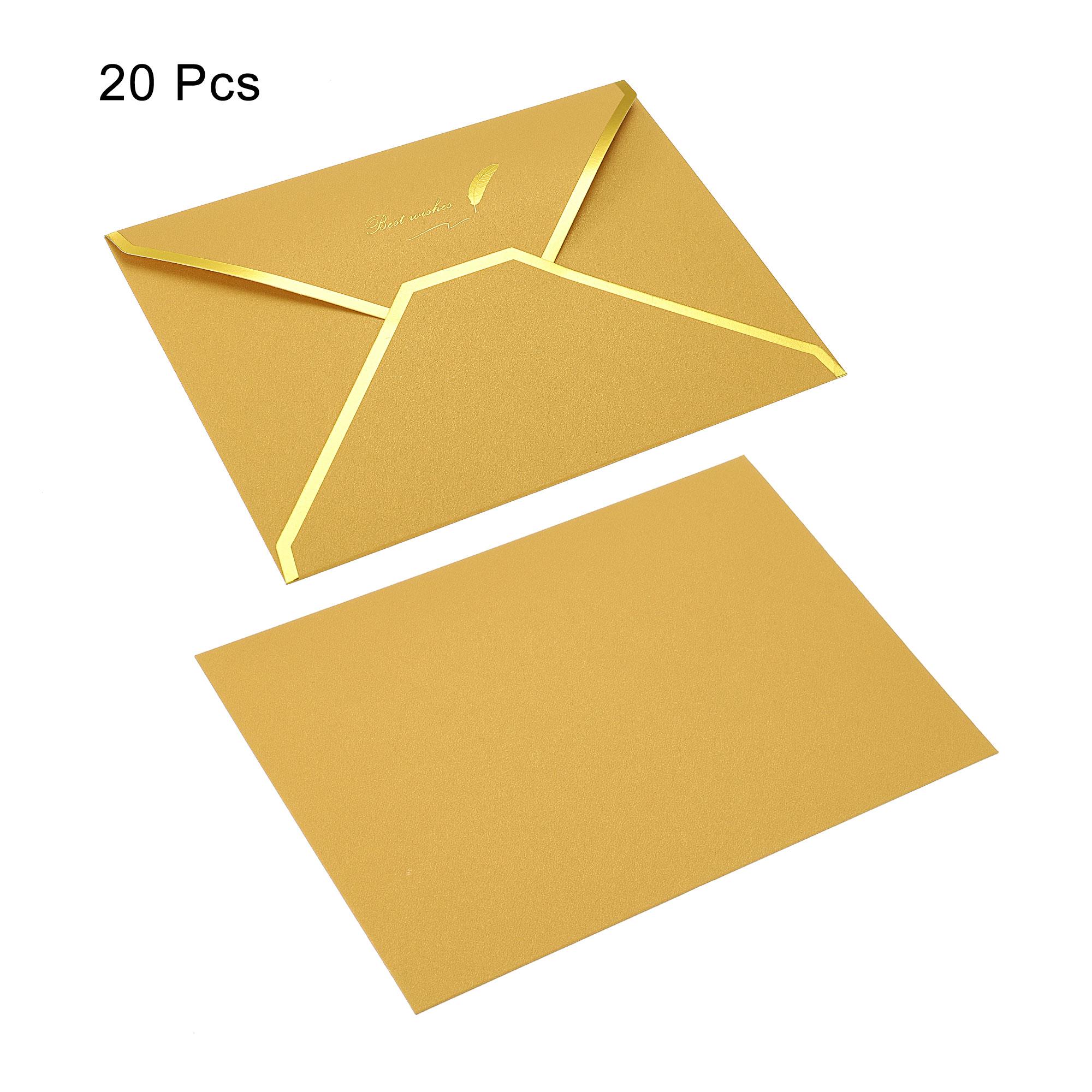 

20Pcs V Flap Envelopes 7 x 5 Pearl-coated Paper Luxury Style Gold Border Greeting Card Envelope for Wedding Party Invitation золотистый
