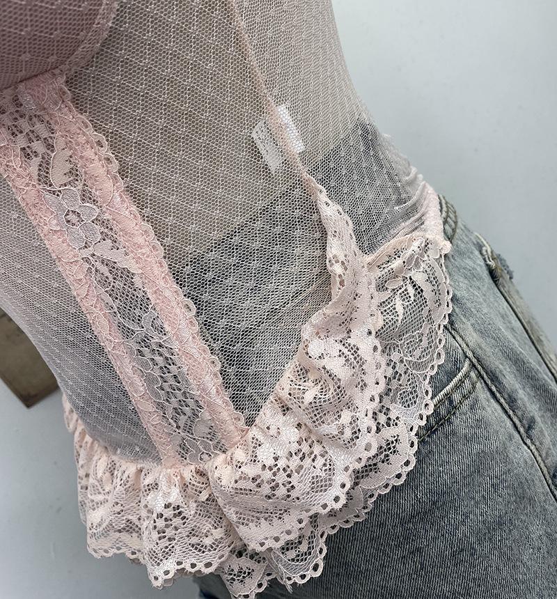 Sheer Lace Trim Camisole with Chest Pads and Slim-Fit Boning