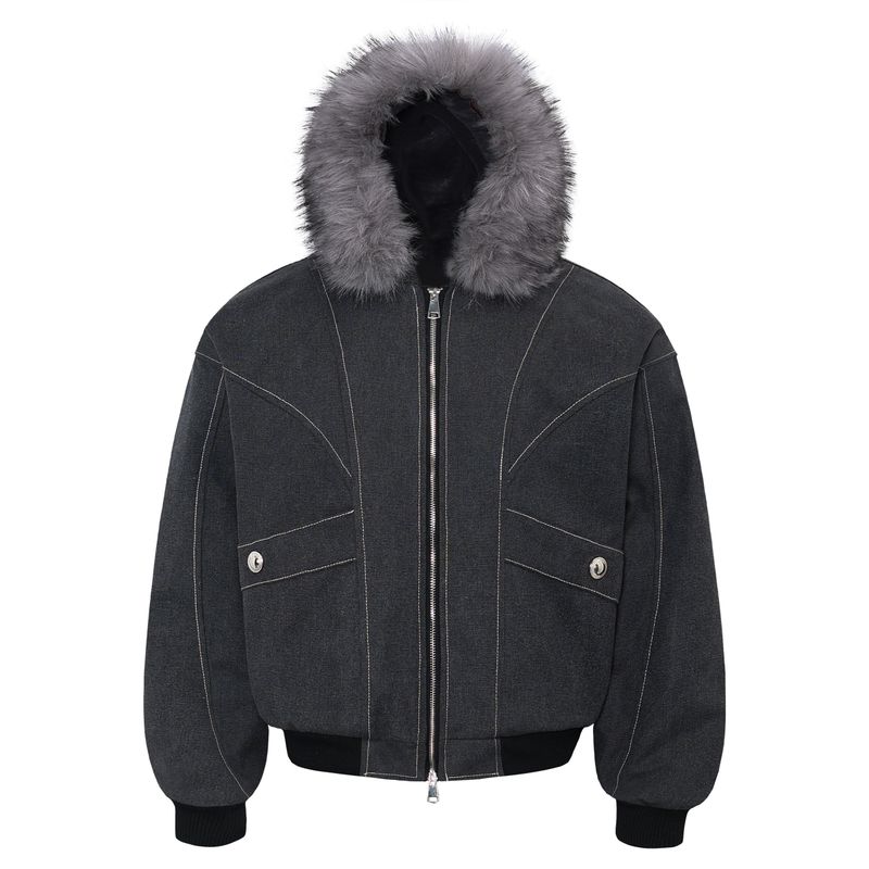 Blaexit American-Style Fur Collar Mountain Python Washed Jacket Men's Thickened Vintage Workwear Parka Cotton Coat