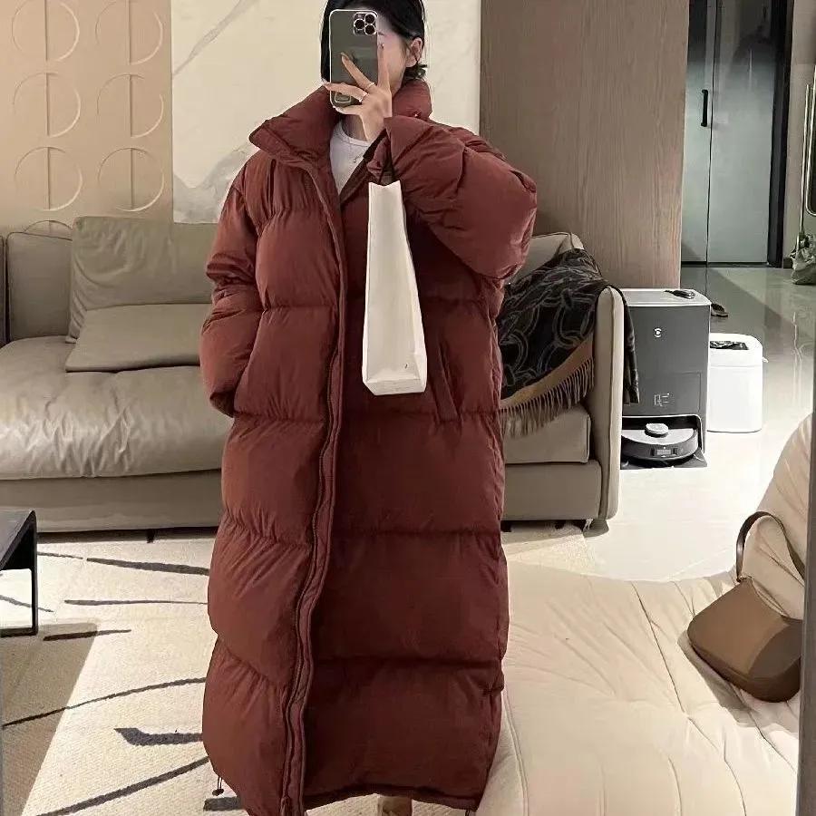Dámský dlouhý bavlněný kabát Dámská zimní bunda Korejská dámská péřová bunda Volné tlusté dlouhé péřové kabáty Puffer Jacket Ženy