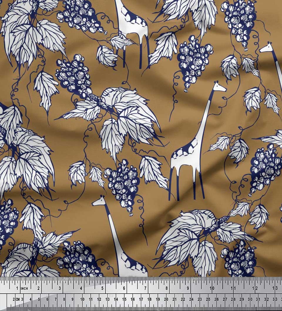 

Японська креп-атласна тканина Soimoi Листя, виноград і зираф Тваринні принти на метр 42 дюйма 42 Inch Wide - Poly Crepe коричневий