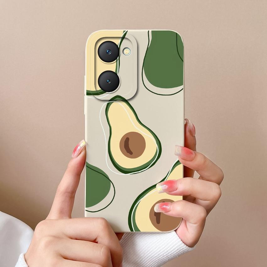 For Vivo Y03t Y02t iQOO U5x Z9 Lite Y400 Pro Y18i Y18t Cute Avocado Pattern Phone Case Lens Protection Liquid Silicone Shockproof Shell For Vivo Cover