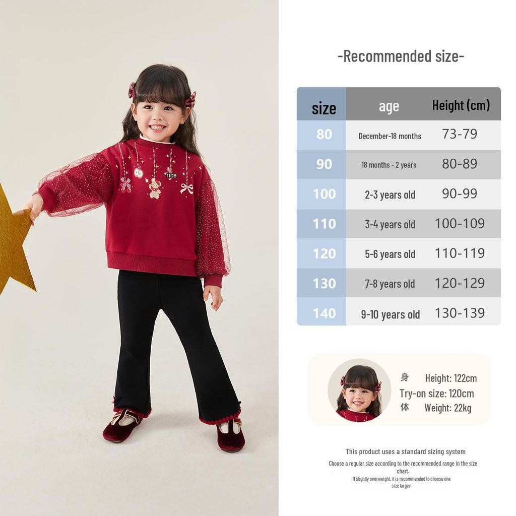 Girls' Red Autumn/Winter Round Neck Hoodie Pullover