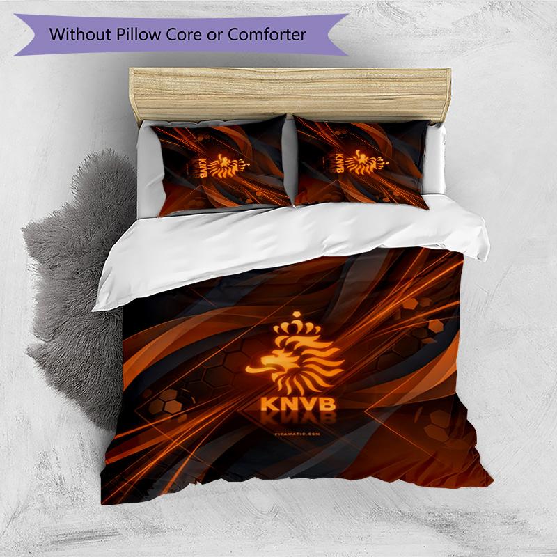 Netherlands Football Printed Bedding 3 Piece Set Cozy Breathable Bed Cover Set as Housewarming Holiday Gift