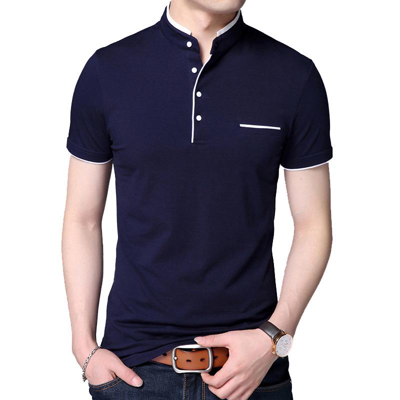 Men's Casual and Fashionable Solid Color Short Sleeved Stand Up Collar T-shirt Summer Versatile and Comfortable Top