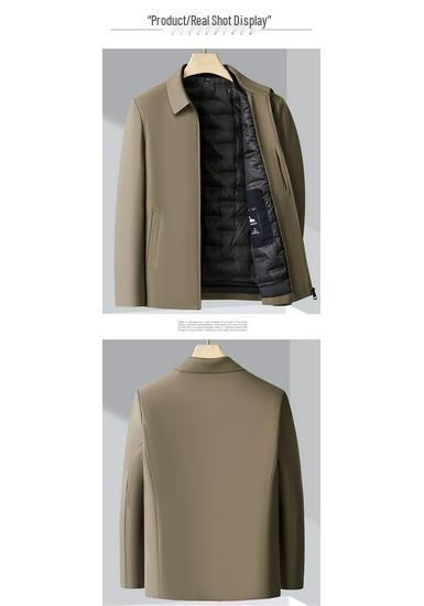 Men's Thickened Lapel Down Jacket for Middle-aged & Elderly - Detachable Liner, Duck Down, Cold Protection Winter Coat