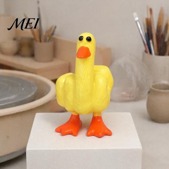 Outdoor Garden Decor Funny Middle Finger Duck Resin Figurine, Hand-Painted Cheeky Statue, Weatherproof Indoor Niche Landscaping Statue for Desk