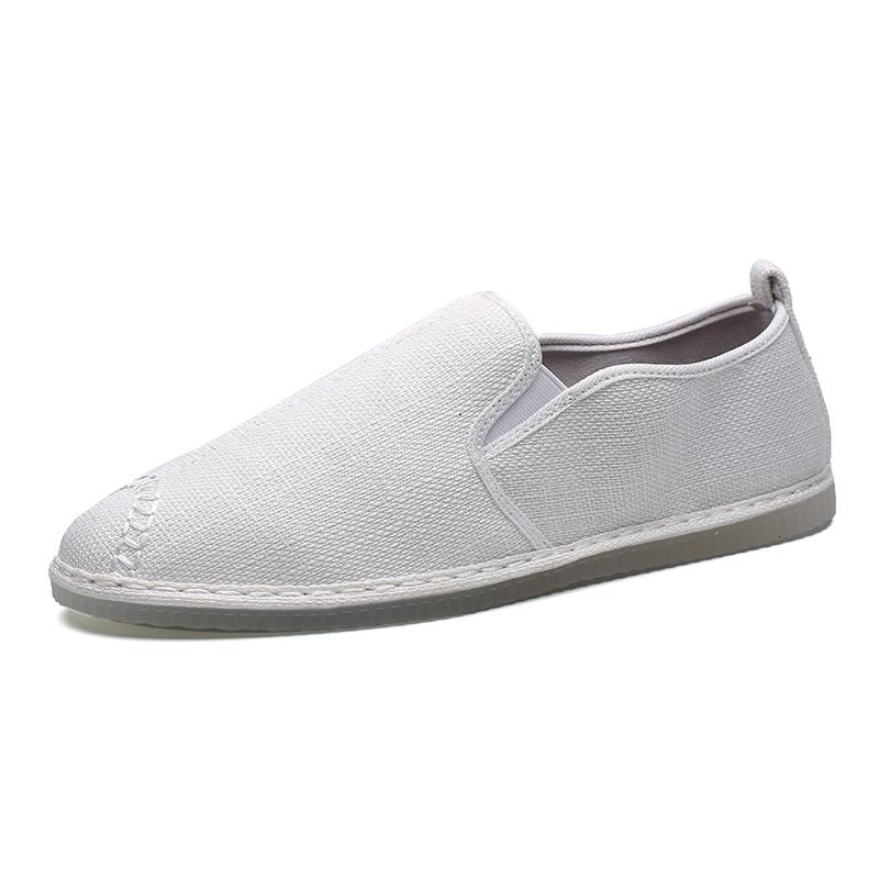 

Горячая Распродажа Классические мужские белые мокасины ручной работы Slip-On Shoes Мужские удобные дышащие парусиновые туфли на плоской подошве Мужская ленивая повседневная обувь 39