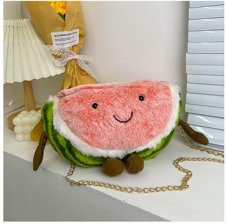 

Personalized plush watermelon bag for women 2025 winter new cartoon cute plush bag niche sweet messenger bag