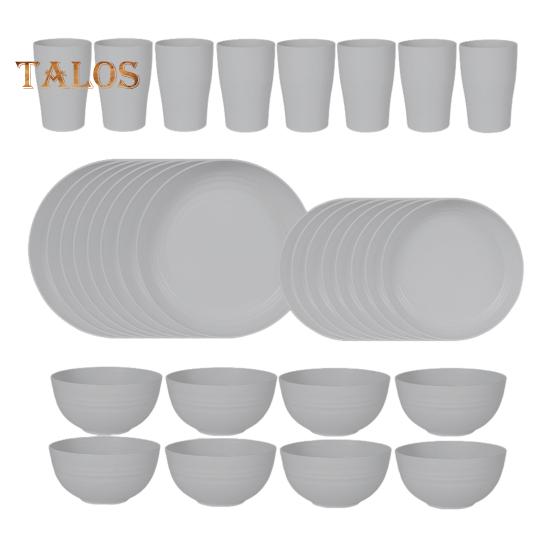 32-Piece Plastic Tableware Set Food-grade Reusable Dinner Plates Bowls Cups Service for 8 Dishwasher Safe Non-breakable Dishware for Picnics Parties
