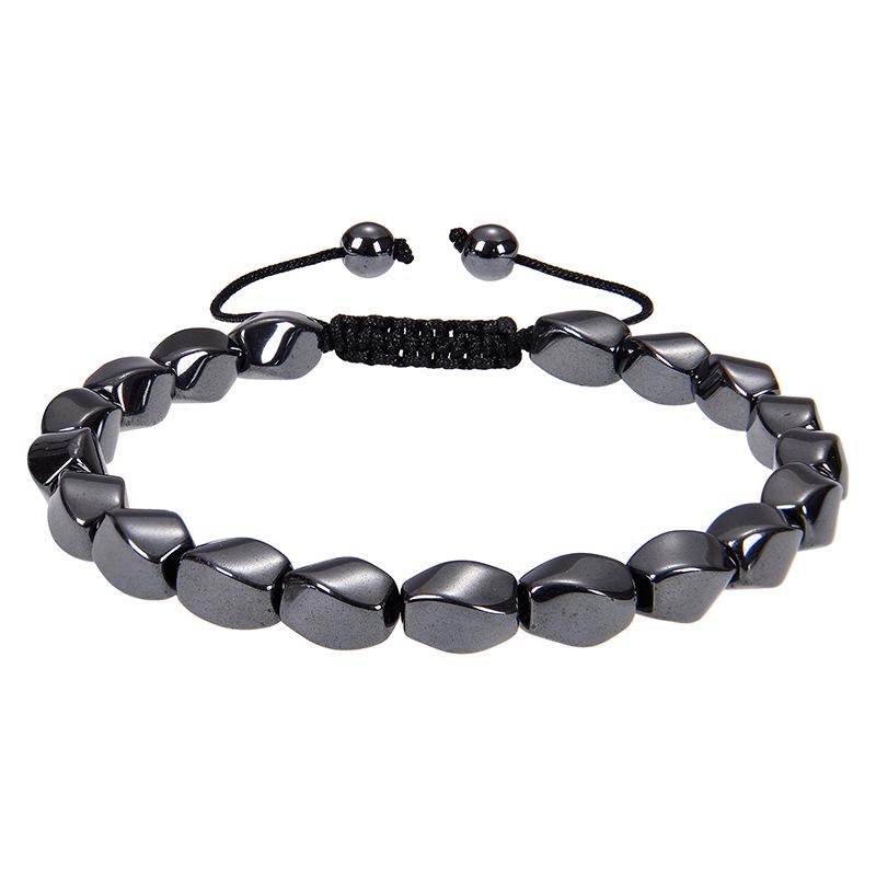 Heart-Shaped Black Magnetic Hematite Bracelet - Adjustable Woven Design