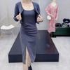 Trendy Women's Two-Piece Set: Stylish Spaghetti Strap Bodycon Dress with Long Sleeve Shawl Jacket