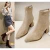 Winter Women Faux Suede Thick Heel Ankle Boots Fashion Pointed Toe Mordern Short Booties Street Style Party Stripper Female Shoe