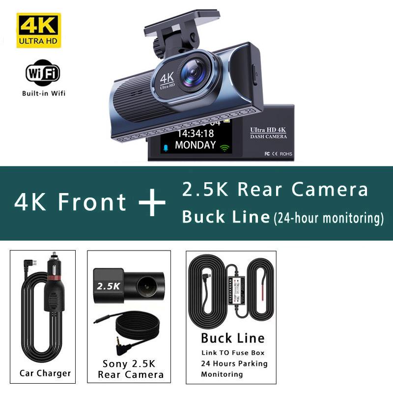 4K WIFI Dash Cam GPS 2160P Car DVR Front And 2.5K Rear Dual Lens Auto Car Camera With WDR Night Vision Black Box 24H Parking