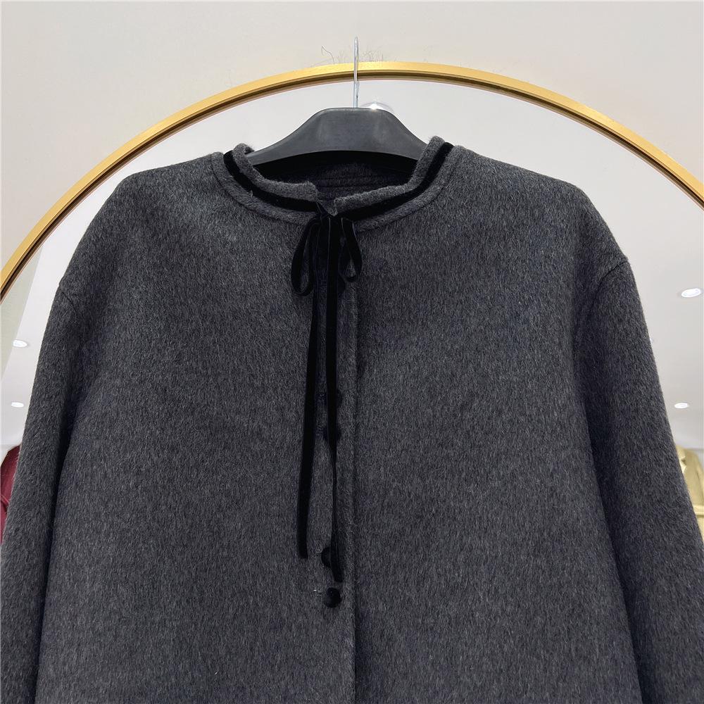 2024 Autumn/Winter French Chic Petite Double-Sided Cashmere Bow Coat