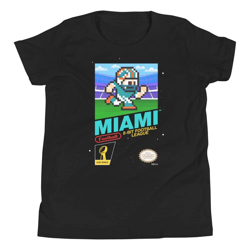 Miami Dolphins Football 8-bit Retro Nintendo Jersey Youth Kid Child Boys T-Shirt 3XL