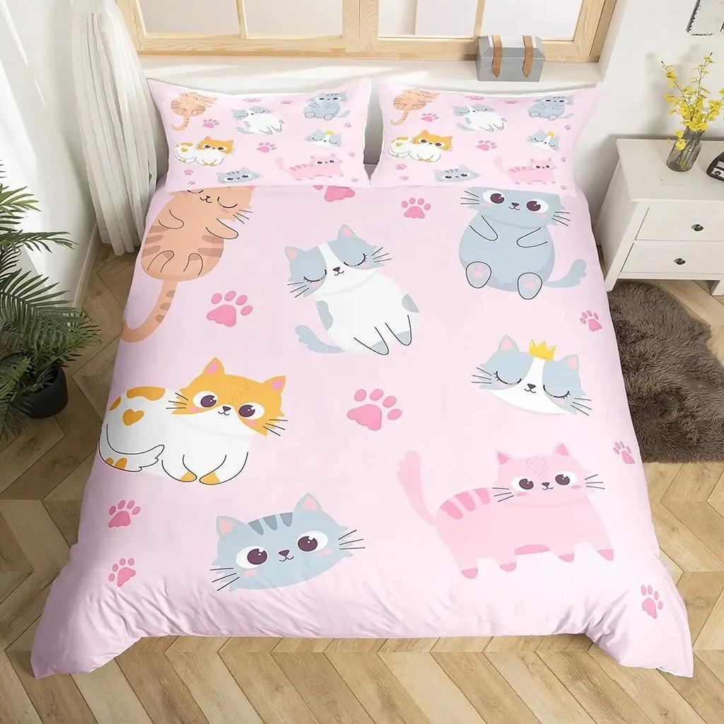 Kolorowy Zestaw Poszewki na Kołdrę z Kotem Rozmiar Queen, Abstrakcyjne Zestawy Pościeli z Kotem, Uroczy Zestaw Poszwy na Kołdrę z Kotem dla Dziewcząt Chłopców Poszwa na Kołdrę