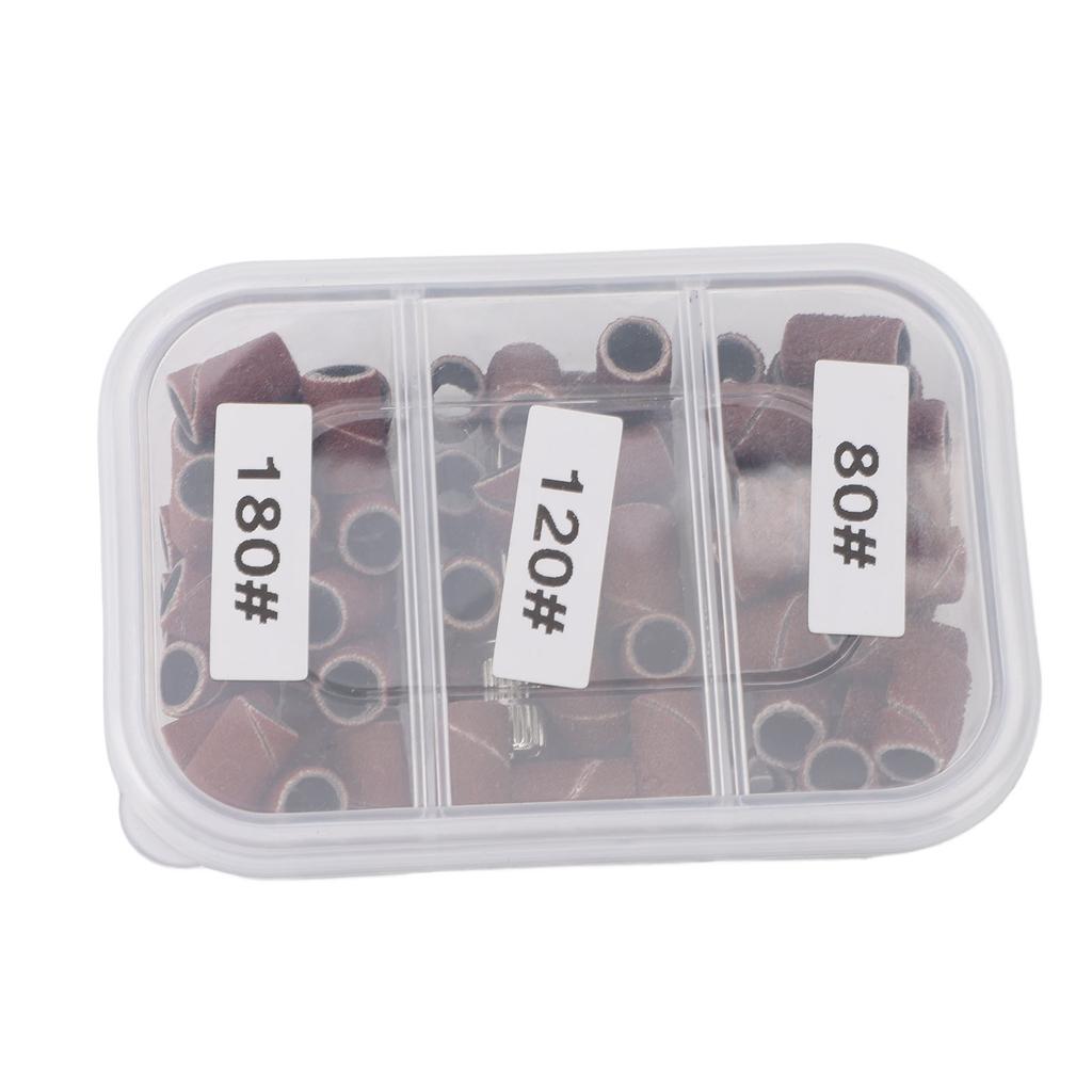 75pcs Nail Art Sanding Caps Dead Skin Removal Manicure Grinding Bands with Mandrel Bit 80 Grit 120