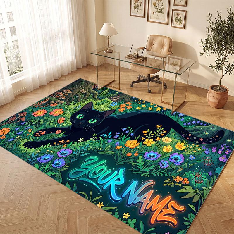 Mushroom Forest Theme Crystal Velvet Floor Rug Personalized Custom Name Text Warm Carpet Home Decoration