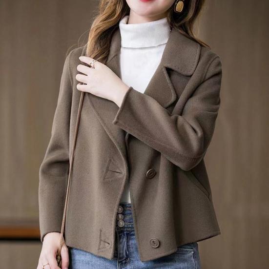 Women Jacket Lapel Solid Color Single-breasted Double-sided Woolen Coat Loose Thermal Short Type
