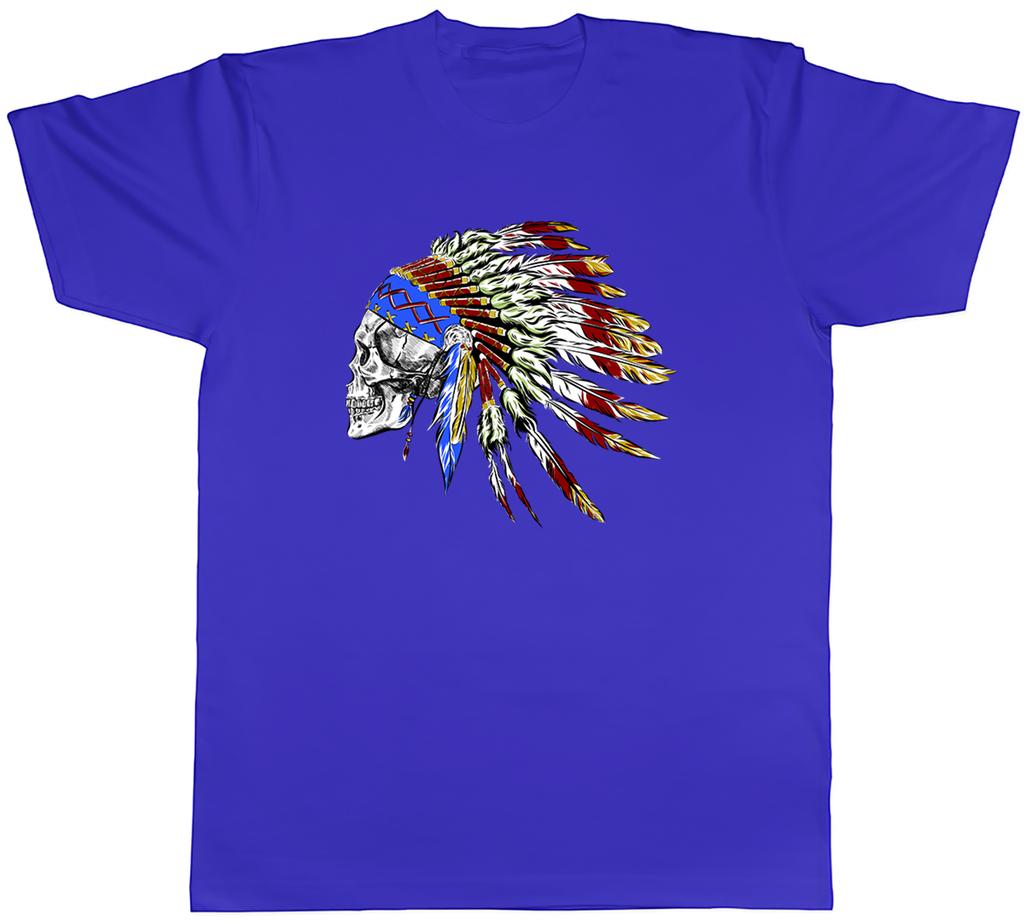T-shirt Unisex con Testa di Teschio Nativo Piuma Indiana Tribù Retro Unisex Tee Regalo