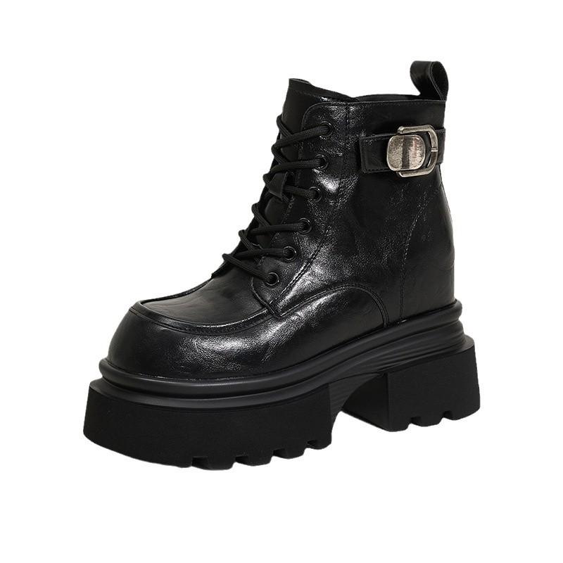 Thick-soled Martin boots for women's autumn and winter 2025 new versatile small inner height-increasing cotton boots with velvet warm short boots